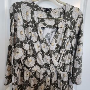 Lands' End Floral Dress in Green and Cream